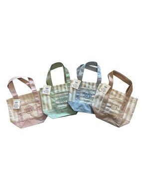 Trader Joe’s Pastel Stripe Canvas Mini Tote Bag-Set of 4(Pink, Green, Blue, Tan)